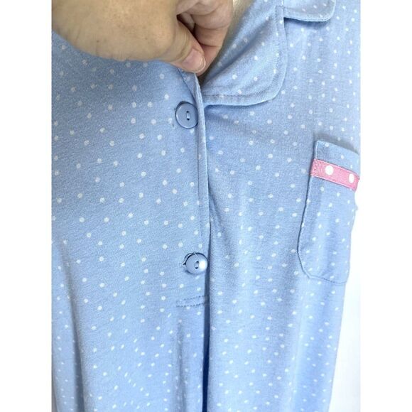 PajamaGrams Womens 100% Cotton Sleeveless Long Nightgown Sz Large Blue Polkadot - Picture 6 of 12